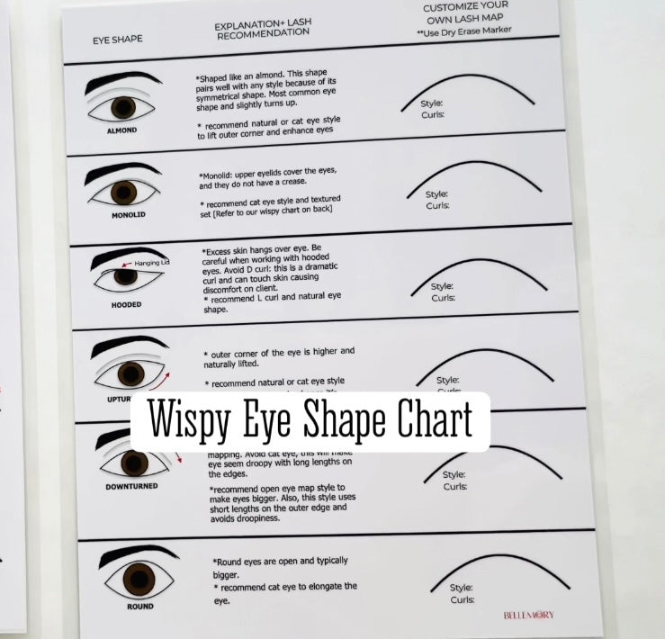 3 PC Wispy Eye Shape Lash Map Charts